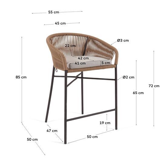 Taburete Yanet de cuerda beige y acero galvanizado altura 65 cm