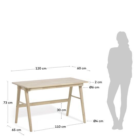 Escritorio Curie madera maciza caucho 120 x 60 cm