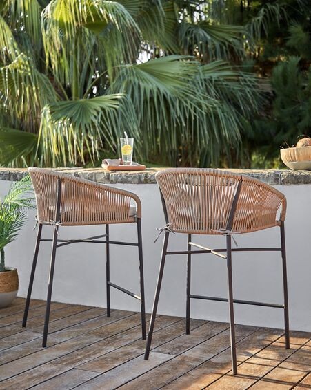 Taburete Yanet de cuerda beige y acero galvanizado altura 65 cm