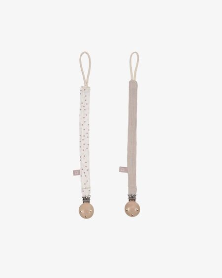 Set Maren de 2 chupeteros 100% algodón orgánico (GOTS) beige y topos rosa