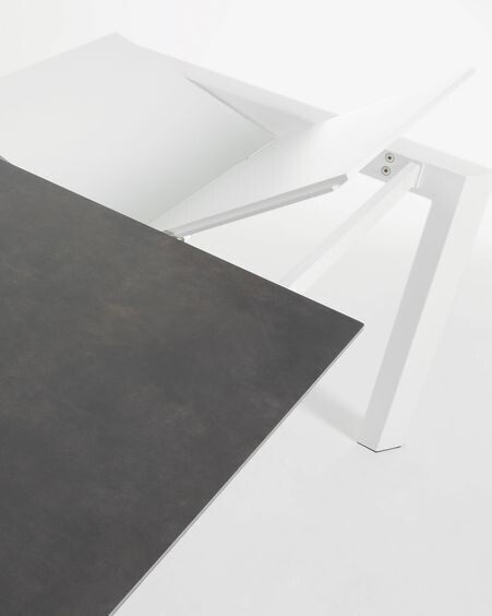 Mesa extensible Axis porcelánico acabado Vulcano Roca y patas acero blanco 120 (180) cm