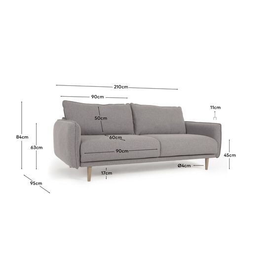 Sofá Carlota 3 plazas gris 213 cm