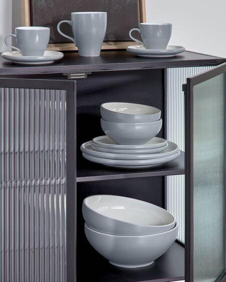 Plato plano Sadashi de porcelana blanco y gris