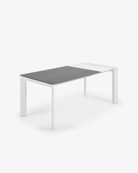 Mesa extensible Axis porcelánico acabado Vulcano Roca y patas acero blanco 120 (180) cm