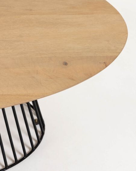 Mesa de centro Leska madera maciza de mango y pie de acero acabado negro 120 x 65 cm