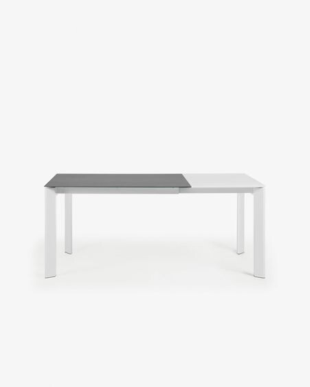 Mesa extensible Axis porcelánico acabado Vulcano Roca y patas acero blanco 120 (180) cm