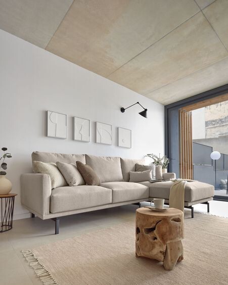 Sofá Galene 3 plazas con chaise longue derecho beige 254 cm