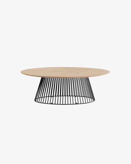 Mesa de centro Leska madera maciza de mango y pie de acero acabado negro 120 x 65 cm