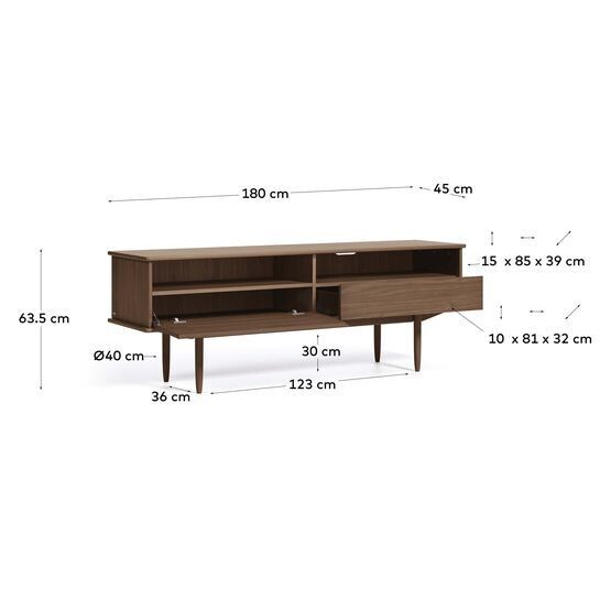 Mueble TV Carolin de chapa de nogal 180 x 63,5 cm