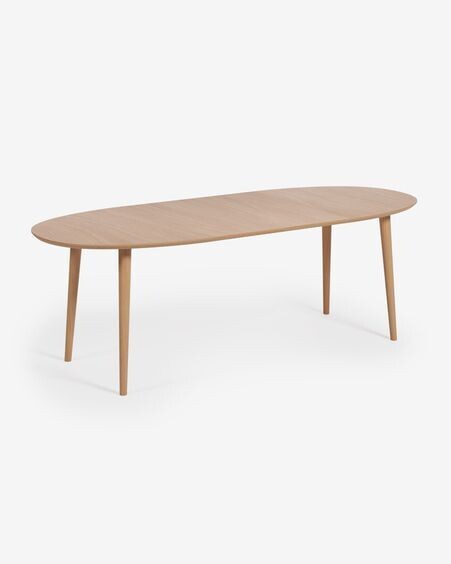 Mesa extensible oval Oqui en chapa de roble y patas de madera maciza Ø 140 (220) x 90 cm