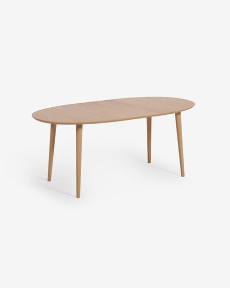Mesa extensible oval Oqui en chapa de roble y patas de madera maciza Ø 140 (220) x 90 cm