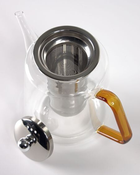 Tetera Dariela vidrio transparente y naranja