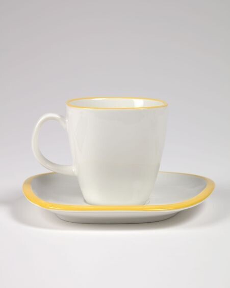 Taza con plato Odalin porcelana blanco y amarillo
