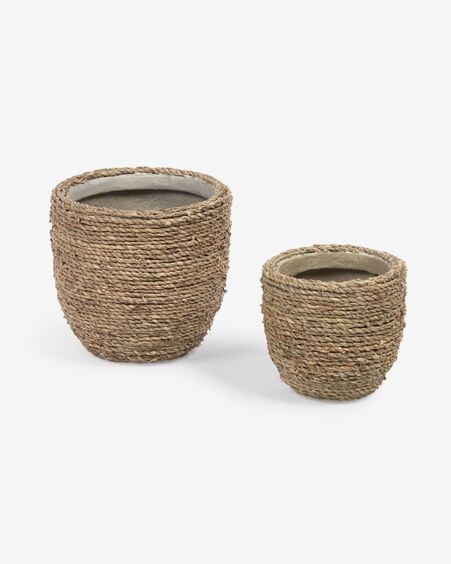 Set Tamim de 2 maceteros de cemento con acabado natural Ø 17 cm / Ø 22 cm