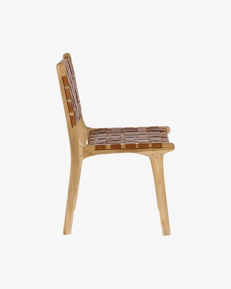 Silla Calixta de piel y madera maciza de teca