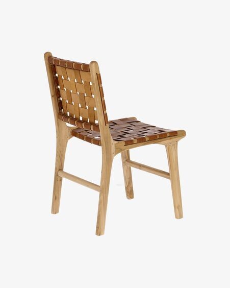 Silla Calixta de piel y madera maciza de teca