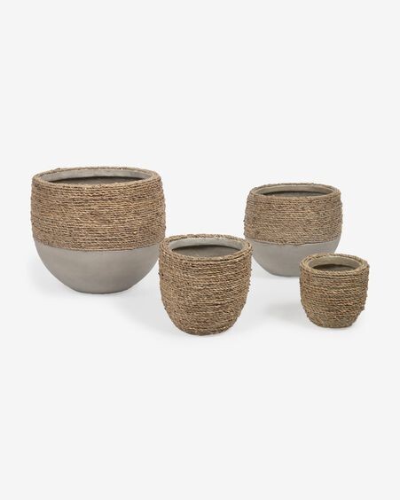 Set Tamim de 2 maceteros de cemento con acabado natural Ø 17 cm / Ø 22 cm