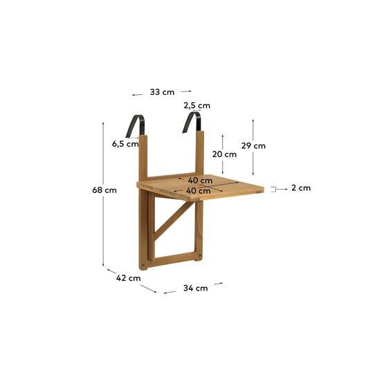 Mesa plegable de balcón Amarilis madera maciza acacia 40 x 42 cm FSC 100%