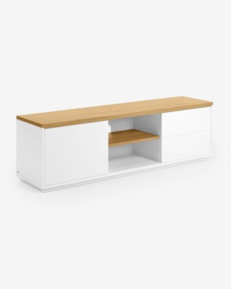 Mueble TV Abilen de chapa roble y lacado blanco 150 x 44 cm FSC 100%