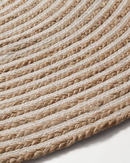 Alfombra redonda Saht de yute y algodón natural y blanco Ø 100 cm