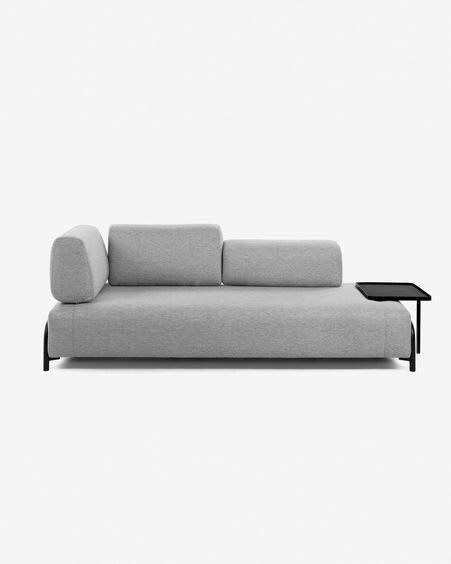 Sofá Compo 3 plazas gris claro con bandeja grande 252 cm