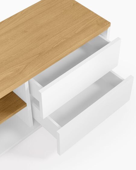 Mueble TV Abilen de chapa roble y lacado blanco 150 x 44 cm FSC 100%