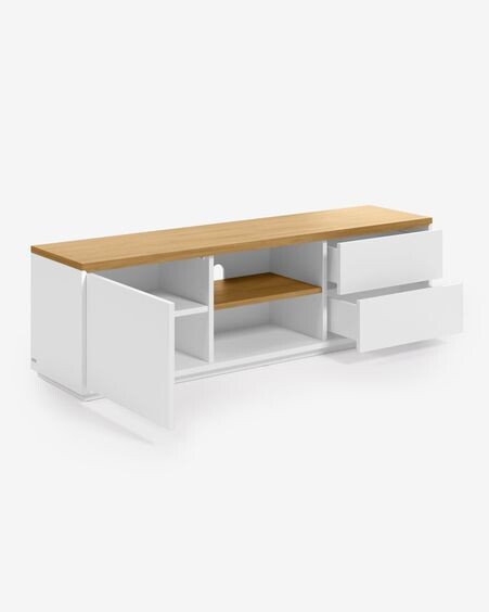 Mueble TV Abilen de chapa roble y lacado blanco 150 x 44 cm FSC 100%