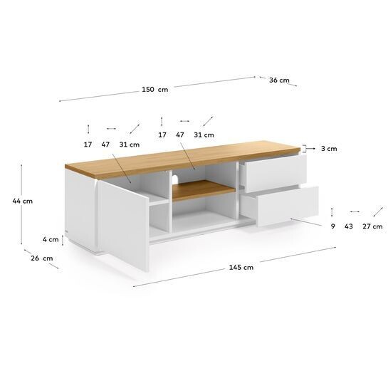 Mueble TV Abilen de chapa roble y lacado blanco 150 x 44 cm FSC 100%