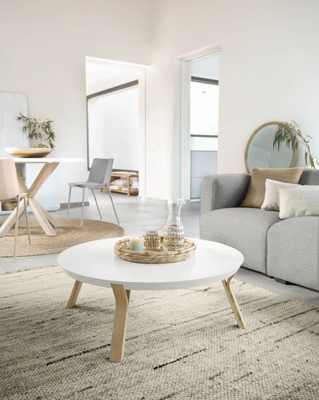 Mesa de centro Dilos madera maciza de fresno y lacado blanco Ø 90 cm