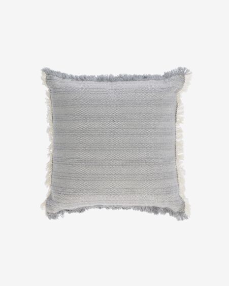 Funda cojín Devi con flecos beige y azul 45 x 45 cm
