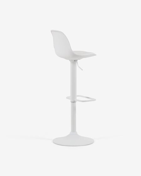 Taburete Orlando - T de piel sintética blanco y acero blanco mate 60-82 cm