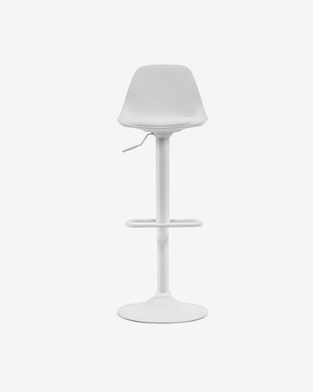 Taburete Orlando - T de piel sintética blanco y acero blanco mate 60-82 cm