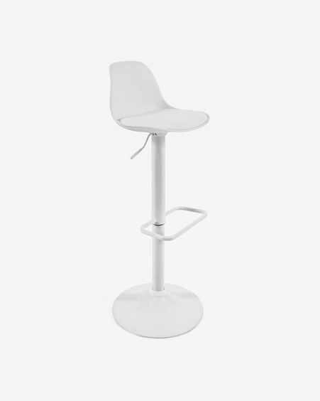 Taburete Orlando - T de piel sintética blanco y acero blanco mate 60-82 cm