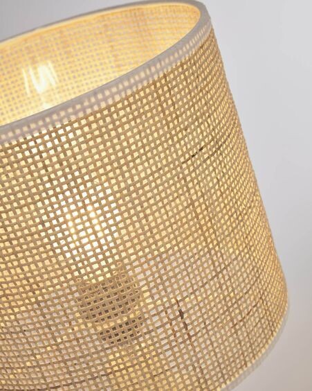 Lámpara de mesa Erna de cerámica blanco y bambú con acabado natural