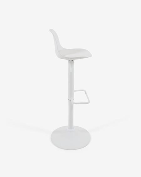 Taburete Orlando - T de piel sintética blanco y acero blanco mate 60-82 cm