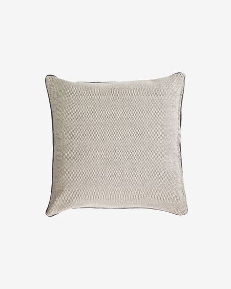 Funda cojín Celmira 100% algodón beige y borde gris 45 x 45 cm
