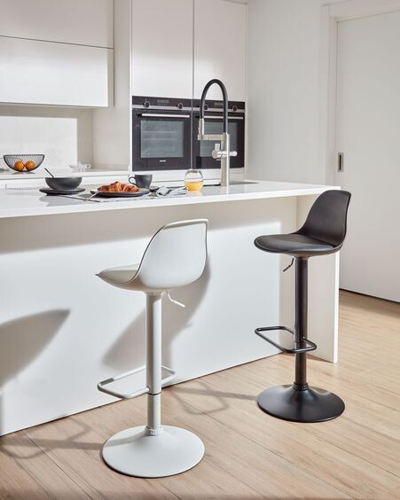 Taburete Orlando - T de piel sintética blanco y acero blanco mate 60-82 cm