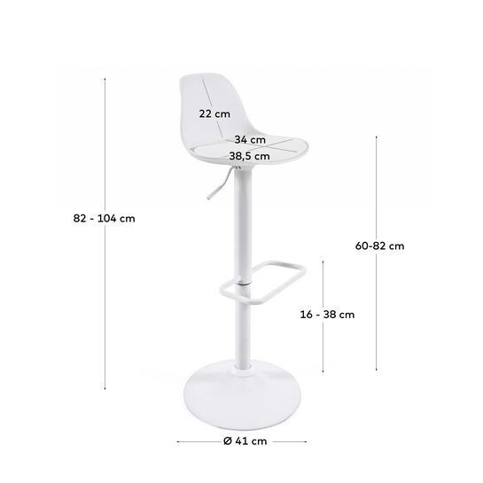 Taburete Orlando - T de piel sintética blanco y acero blanco mate 60-82 cm