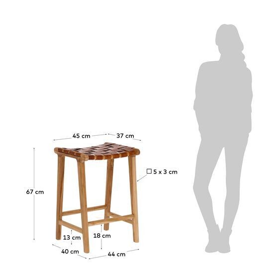 Taburete Calixta de madera maciza de teca altura 67 cm
