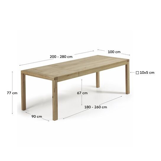Mesa extensible Briva chapa de roble acabado natural 200 (280) x 100 cm