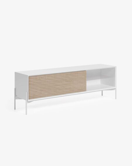 Mueble TV Marielle de chapa de fresno y lacado blanco 167 x 53 cm