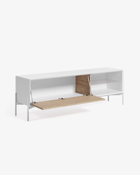 Mueble TV Marielle de chapa de fresno y lacado blanco 167 x 53 cm