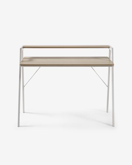 Escritorio Aarhus melamina acabado natural patas de acero acabado blanco 115 x 60 cm