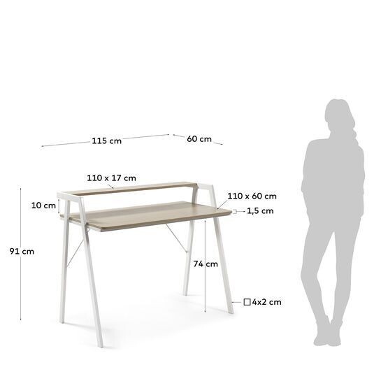 Escritorio Aarhus melamina acabado natural patas de acero acabado blanco 115 x 60 cm