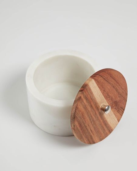 Bote grande Karla de madera maciza acacia y mármol blanco