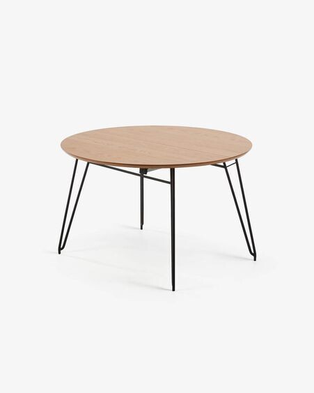 Mesa extensible redonda Novac Ø 120 (200) cm chapa de roble patas de acero acabado negro