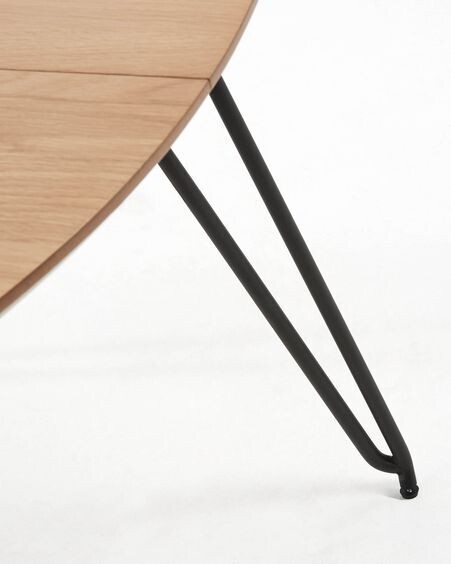 Mesa extensible redonda Novac Ø 120 (200) cm chapa de roble patas de acero acabado negro