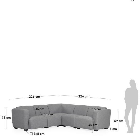 Sofá modular rinconero Legara 5 plazas gris claro 226 x 226 cm