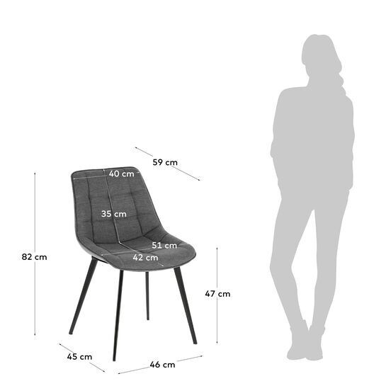 Silla Adam gris claro y patas de acero con acabado negro