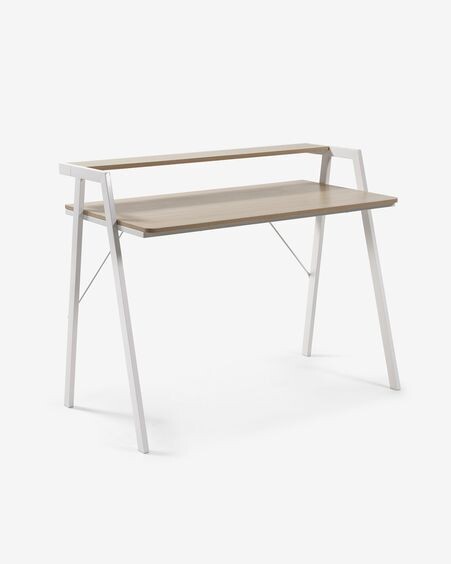 Escritorio Aarhus melamina acabado natural patas de acero acabado blanco 115 x 60 cm